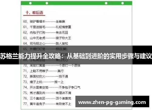 苏格兰能力提升全攻略：从基础到进阶的实用步骤与建议