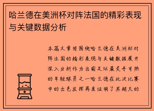 哈兰德在美洲杯对阵法国的精彩表现与关键数据分析